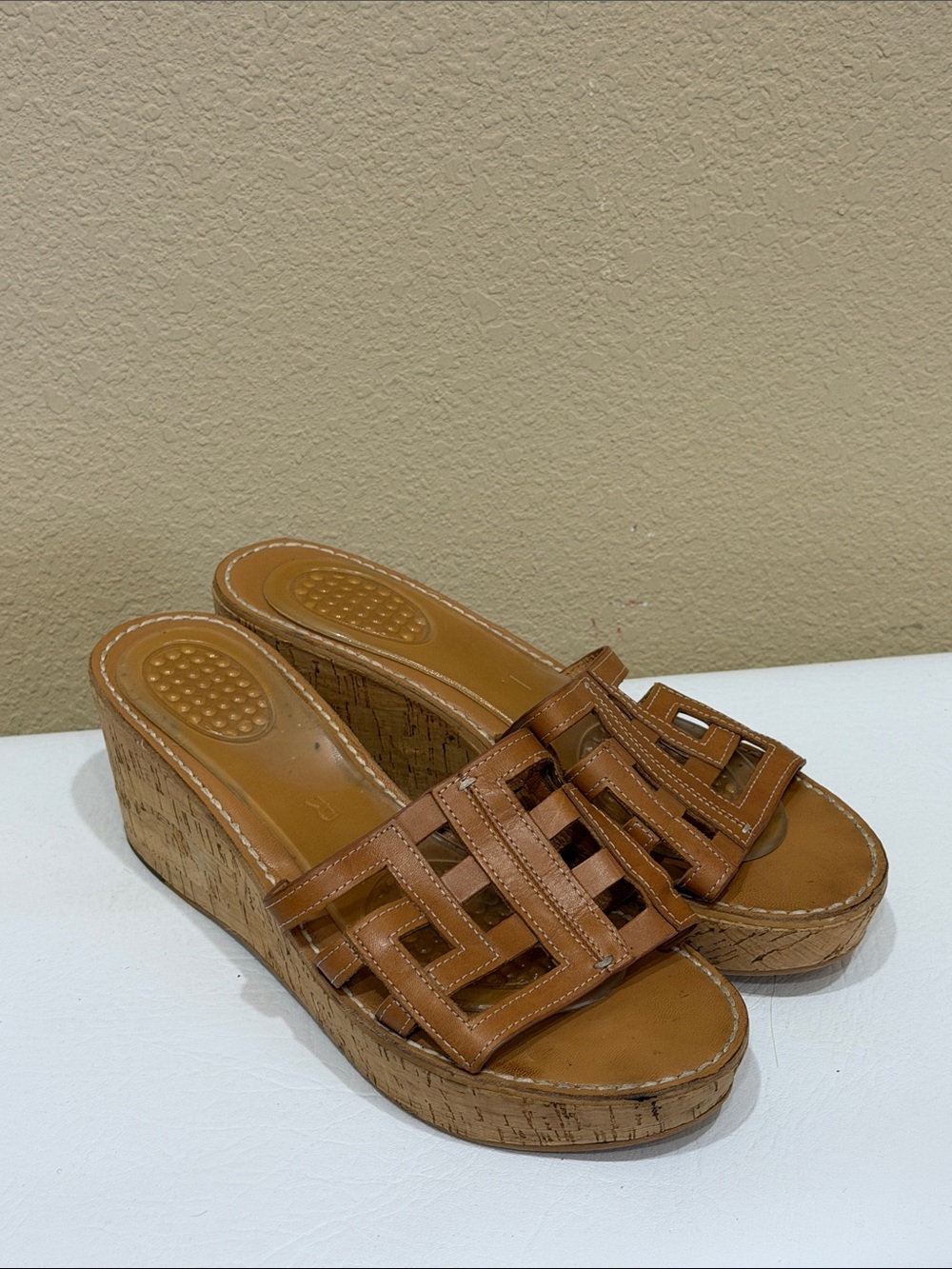 J. McLaughlin Tan Cork Wedge Slide Sandals
